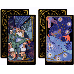 Literary Tarot Deck the king of parchment and seven of light card